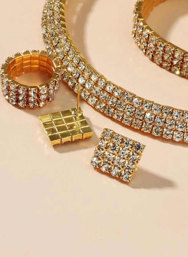 Take Two  Women Rhinestone Necklace With Bracelet And Ring With Earrings Set for Women | Best Price UAE